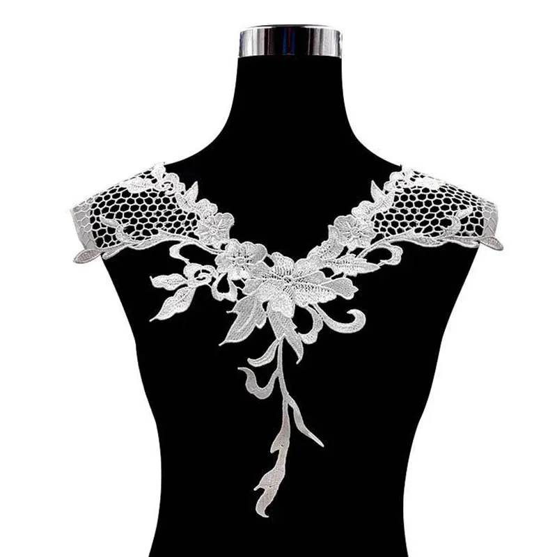 Polyester Applique Lace Fabric Collar Sewing, DIY Embroidery Lace Neckline for Dress Decoration, Black and White Fashion, 1Pc