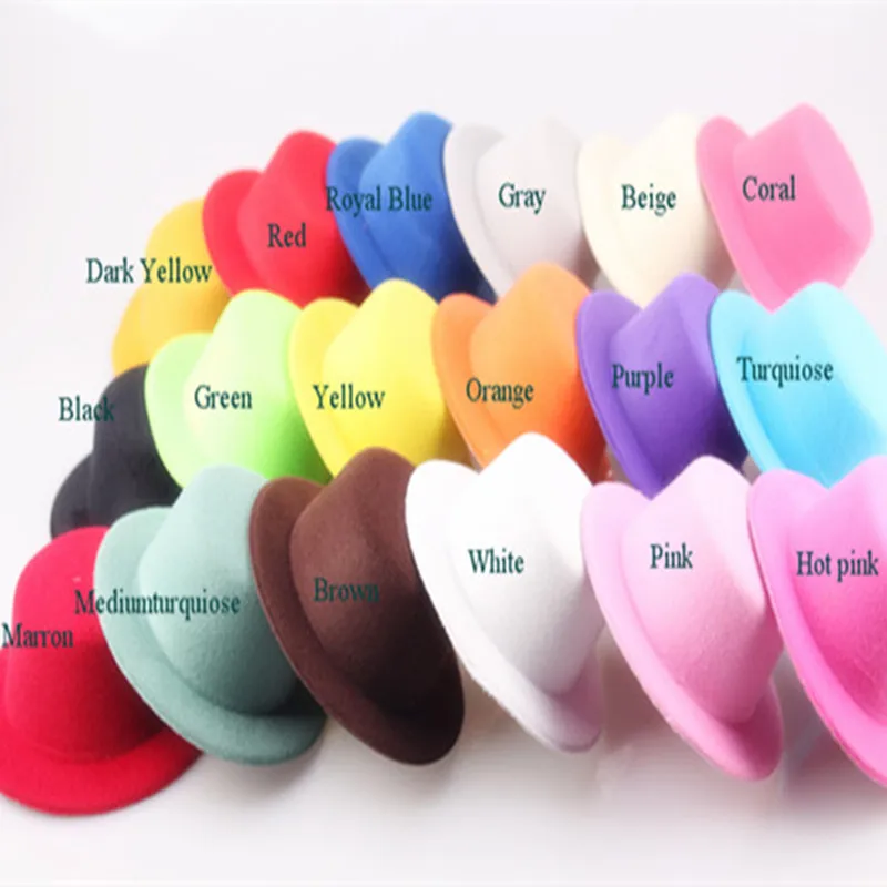 

Wholesale Mixed Colors 13CM Plain Mini Top Hat Girl Children Headwear Fascinator Hat Base Material DIY Hat Hair Accessories