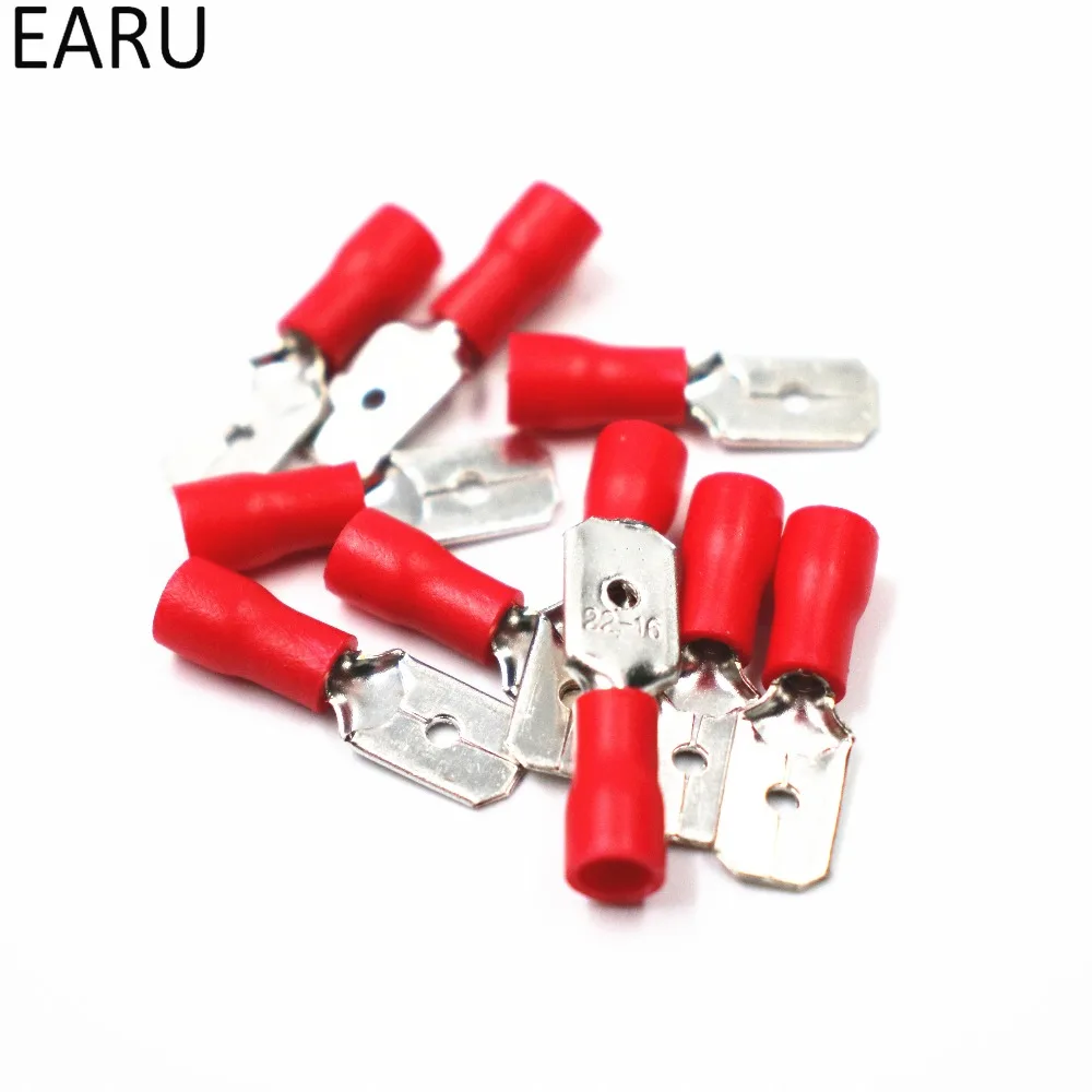 100pcs red Female Male Fasten Insulated Crimp Terminal Spade Electrical & Cable Wiring Connector FDFD1.25-250*50 MDD1.25-250*50