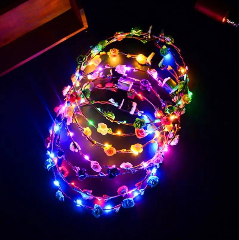 

Party Flower Headband LED Light Up Hair Wreath Hairband Garlands Christmas Glowing Wreath Party Supplies LX7107