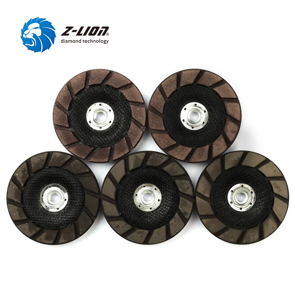 Z-LION 5 Inch Diamond Ceramic Bond Cup Edge Grinding Wheel Concrete Edge Dry Polishing Cup Wheel 125mm Grit 30-400# M14 & 5/8-11