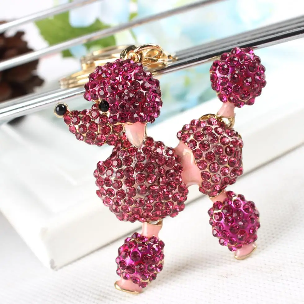 New Poodle Dog Lovely Charm Pendant Rhinestone Crystal Purse Bag Key Chain Women In Jewelry Gift Fashionable Ornaments