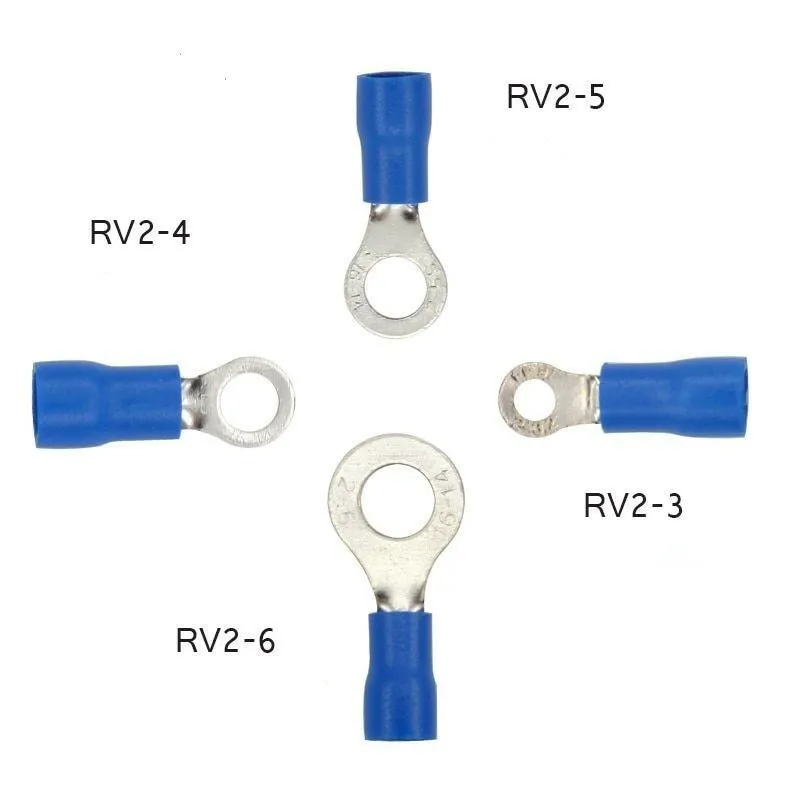 50pcs RV2-3 -4 -5 -6 Blue Ring insulated terminal Cable Wire Connector suit 1.5-2.5mm 16-14AWG Electrical Crimp Terminal