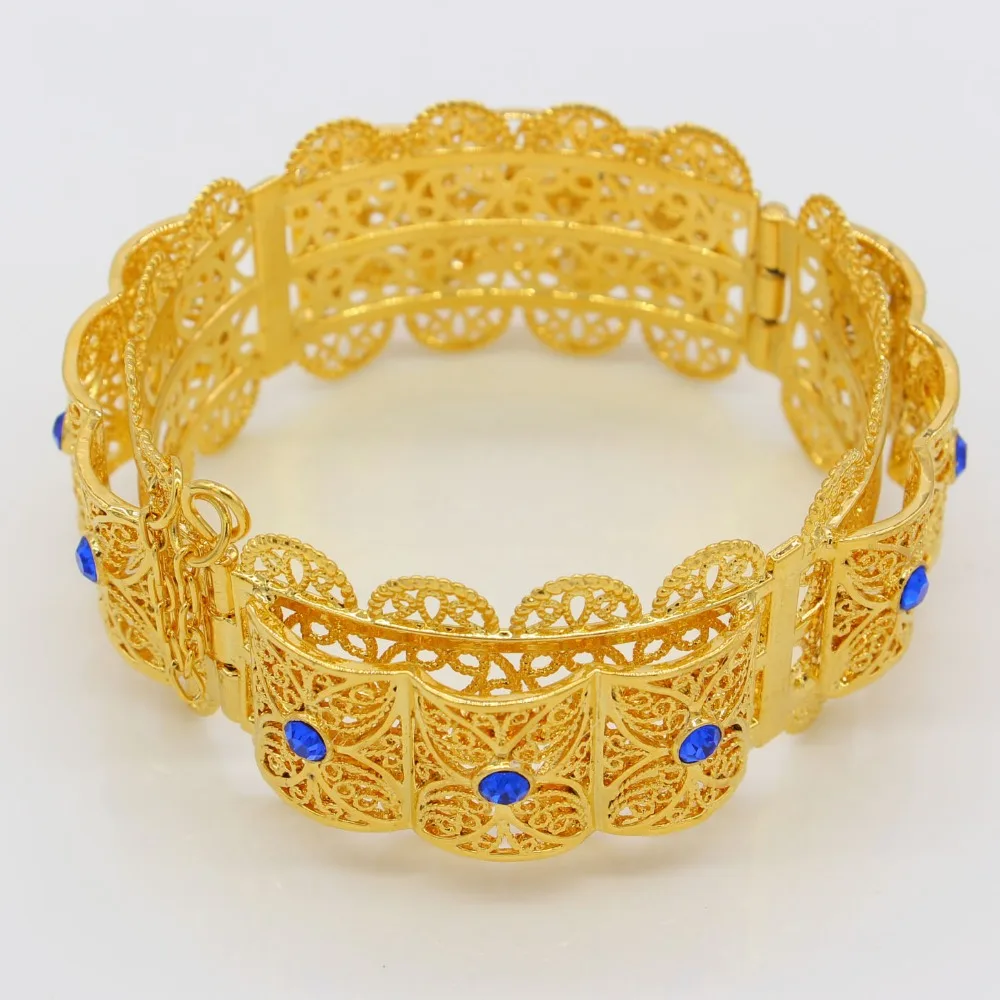 Adixyn Width 3.4cm/1.3inch Gold Bangles Women Men Gold Color Cubic Zirconia Bracelets Jewelry African/Middle East Free Box