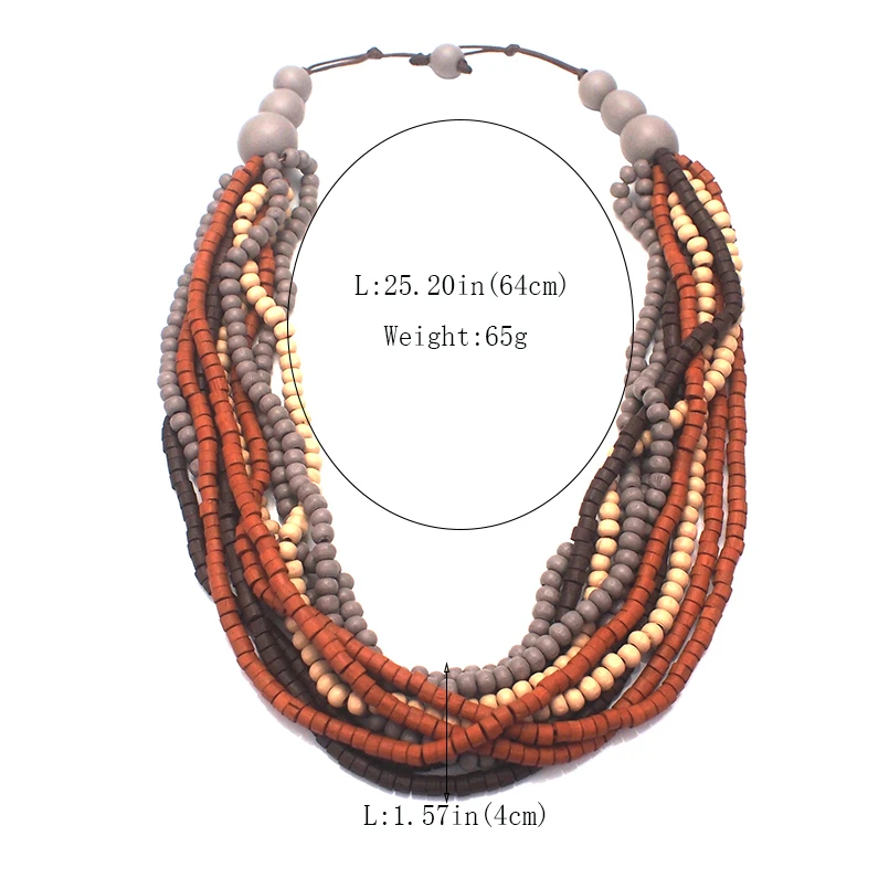 Bohemia Multilayer Wood Beaded Necklace Woman Fashion Handmade Multicolor Bead Statement Chokers Necklace Jewelry Wooden MANILA