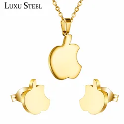 LUXUSTEEL aretes Cute Apple Earrings Stainless Steel Anti Allergic Necklace 2020 Collars Choker Accessories Party Wholesale