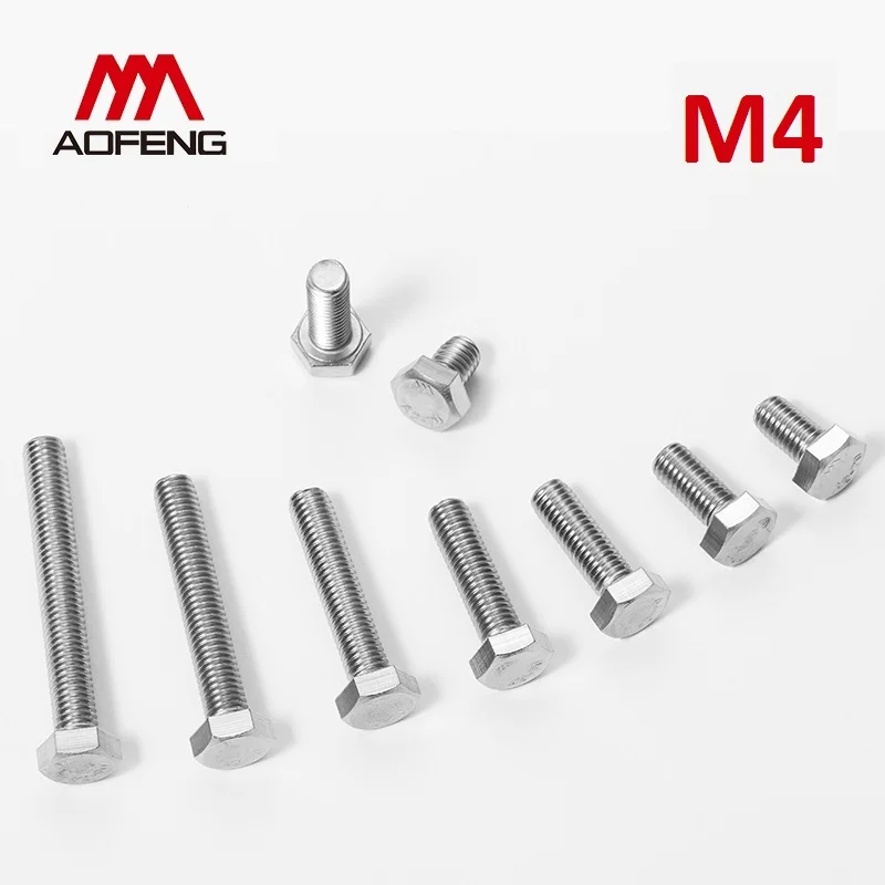 M4 304 Stainless Steel External Hex Full Thread Hexagon Head Screws M4*8mm 10mm 16mm 18mm 35mm 40mm 45mm 50mm DIN933 Bolts