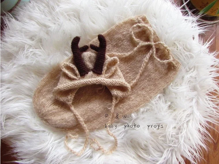 

Newborn baby Crochet Mohair Deer Hat and Sleeping Bags Newborn Props Baby Sleep Sack Set Props