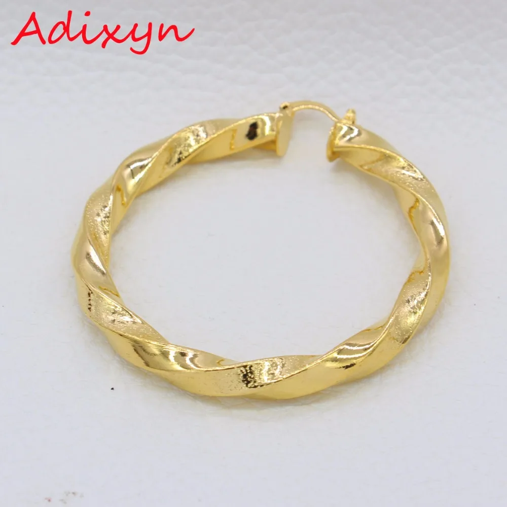 Adixyn 5.5cm African Big Circle Earrings for Women Gold Color Ethiopian Twisted Earrings Arab Jewelry N01092
