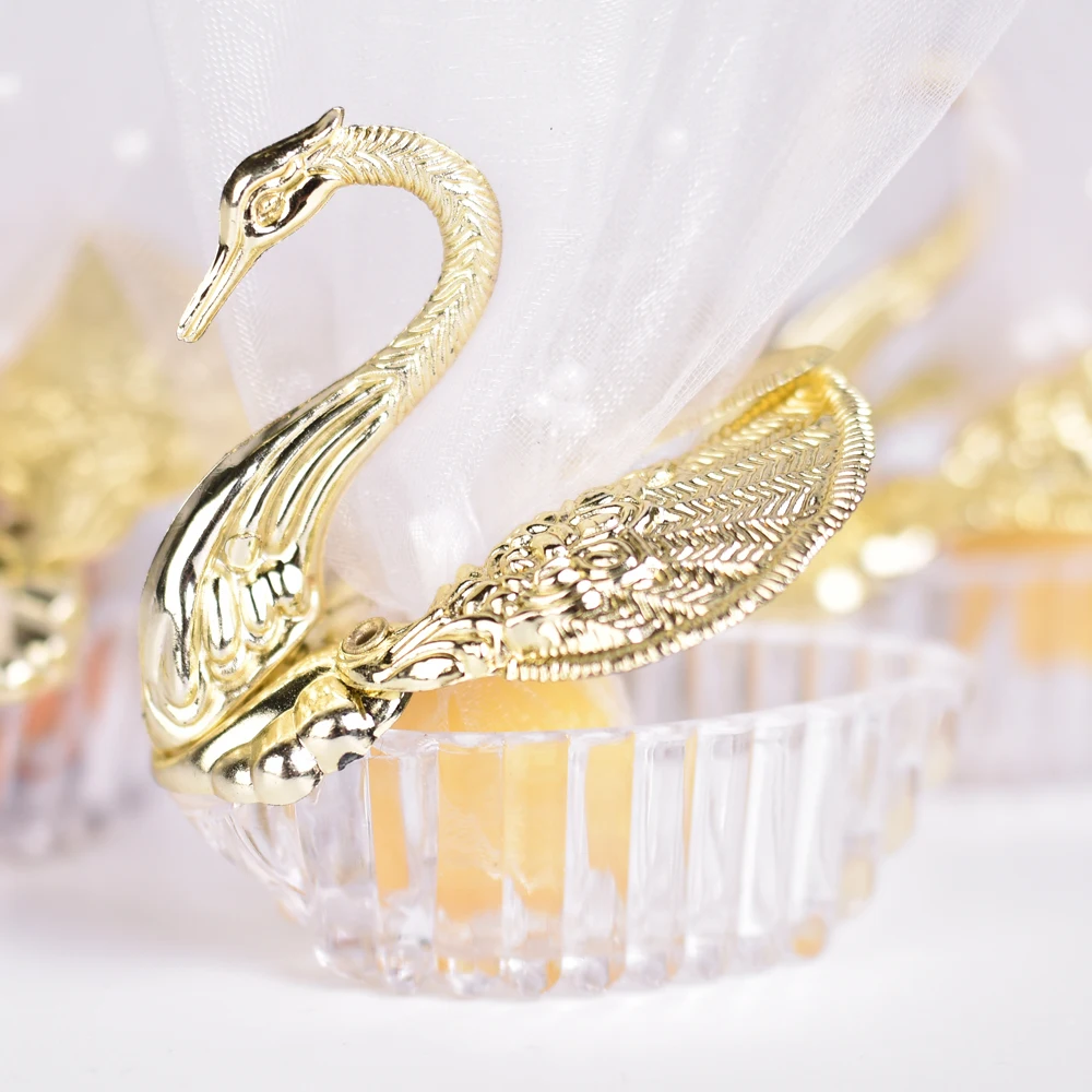 100 Pieces Acrylic Wedding Favor Swan Box Bomboniere Candy Box Gift Boxes