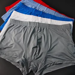 Solid Ice Silk Sexy Male Underwear Breathable Soft Simple Style Man Boxers Transparent U Pouch Cueca Calzoncillos Underpants