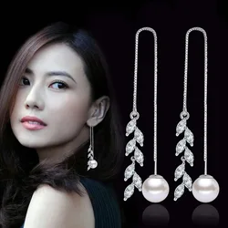 925 Silver Needle Fashion Pearl Crystal Flower Ladies Tassels Stud Earrings Jewelry Anti Allergy For Women Drop Shipping
