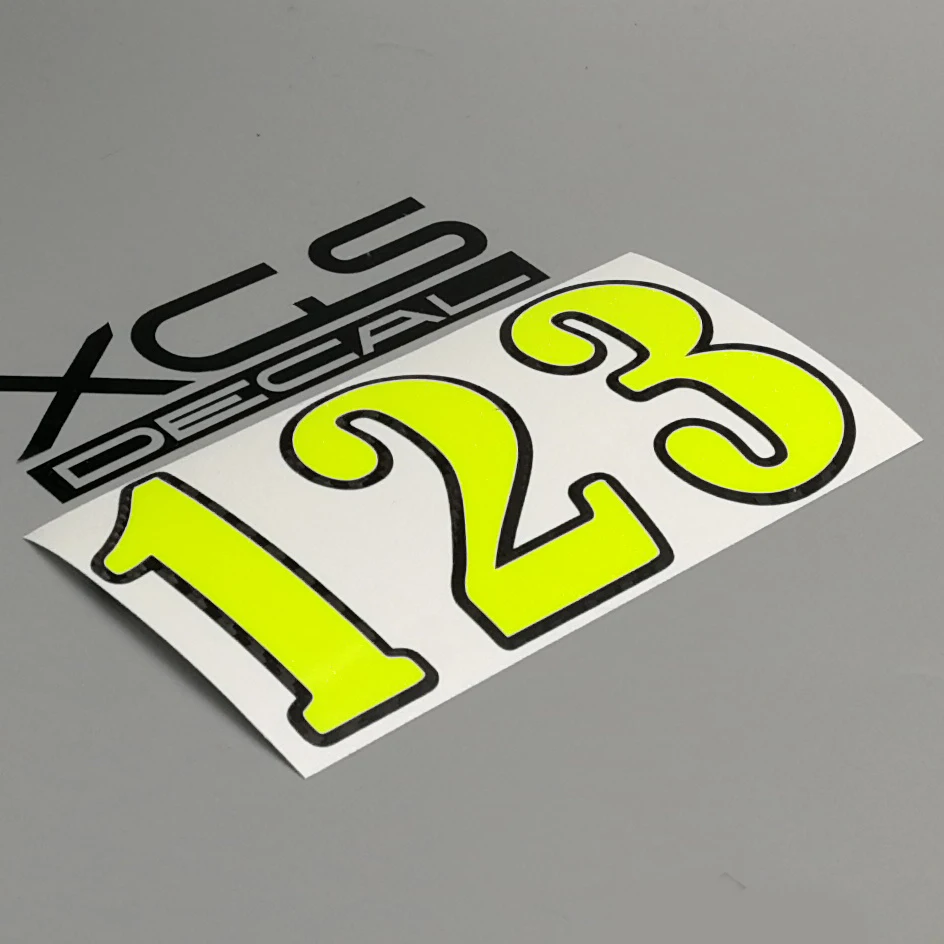 XGS DECAL Racing Number Vinyl Cut Sticker Neon Fluorescent Yellow with Black Outline Stroke for Car Motorcycle ATV Decoration