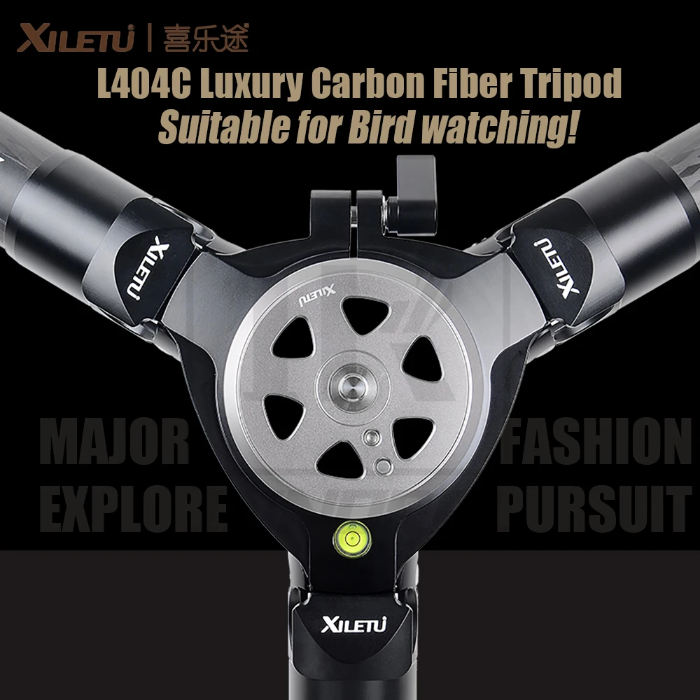 XILETU L404C Luxury Carbon Fiber DSLR Camera Tripod Suitable for Bird Photographing 40mm Max Tube Hollow Flange Design 30kg Load