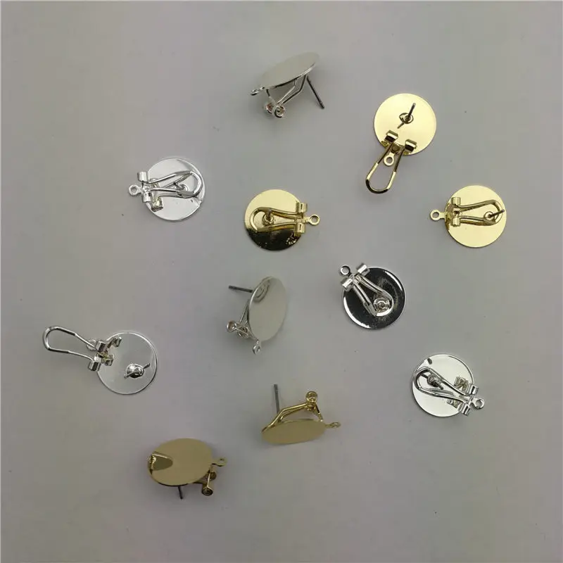 50pcs 15MM Gold Silver Color Ear Clip With Pin Copper Metal Ear Clip DIY Earring Finding