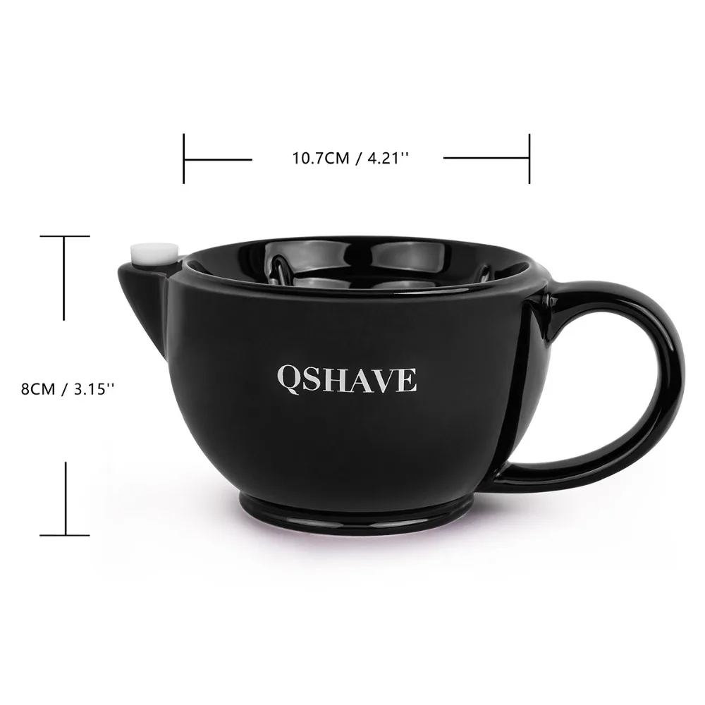 QSHAVE-taza de afeitar para afeitado, tazón de gran tamaño, Taza de cerámica hecha a mano en blanco y negro, rellena de agua caliente, mantiene la