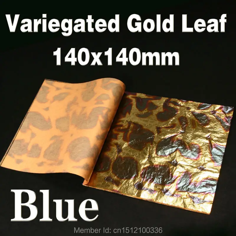 DIY 5 sheets blue variegated gold leaf,colorfull gold foil leaf, booklet packing , size 14x14cm