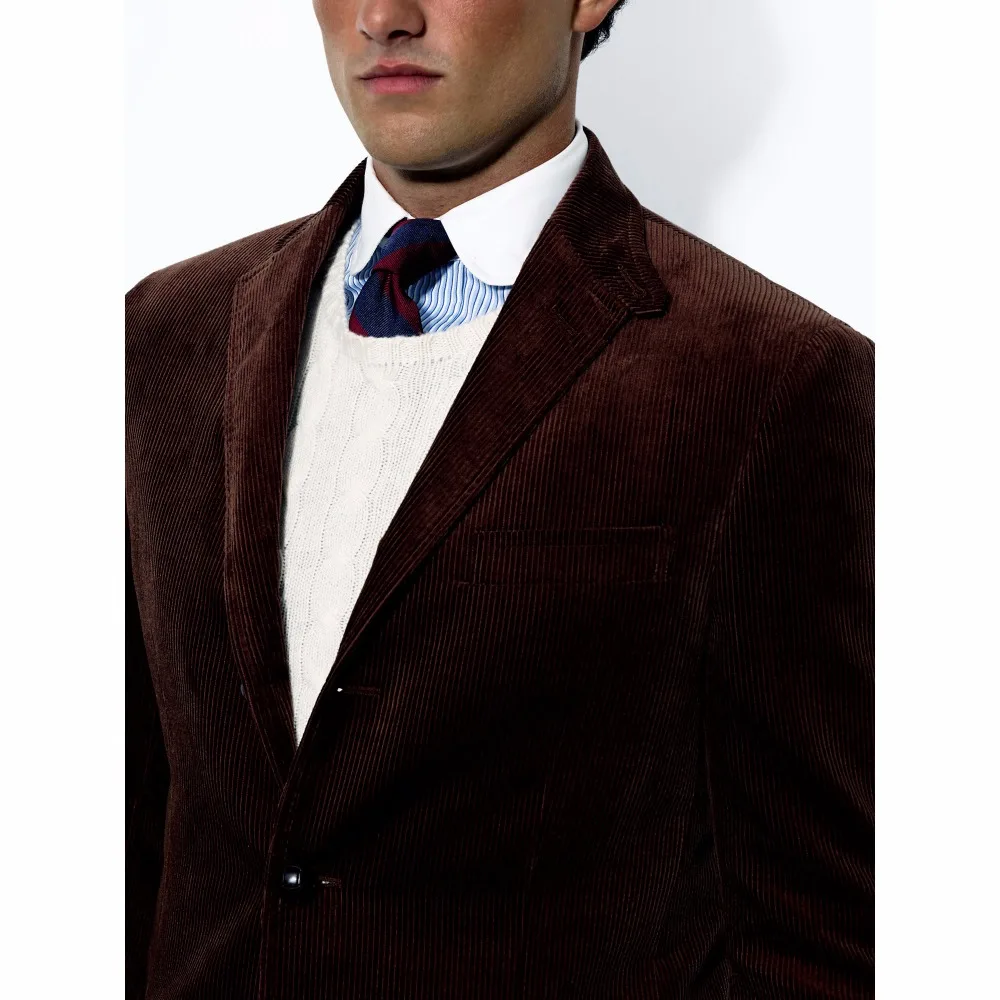 Blazer de pana para hombre, chaqueta informal de color café oscuro hecha a medida, abrigo de pana de algodón cálido marrón oscuro ajustado para invierno
