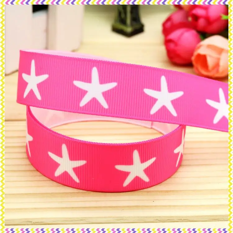 DHK 7/8'' 5yards starfish printed grosgrain ribbon headwear hair bow diy party decoration OEM Wholesale 22mm C933