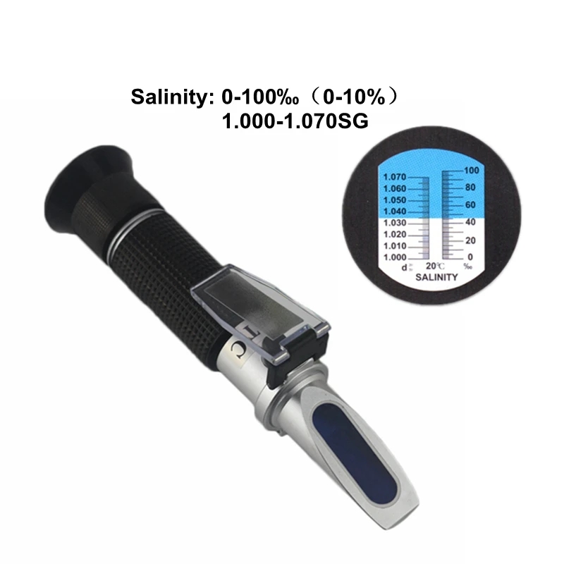 0 ~ 10% 1.000-1.070SG Rifrattometro di salinità Misuratore di salinità dell\'acqua di mare Strumenti ottici Salometro per acquario 0.001sg