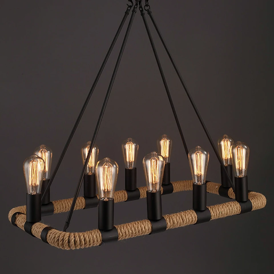 

Hemp Rope Pendant Lighting Lamp Lights Wrought Iron Retro American Country Cafe Lamps And Lanterns PLHR14