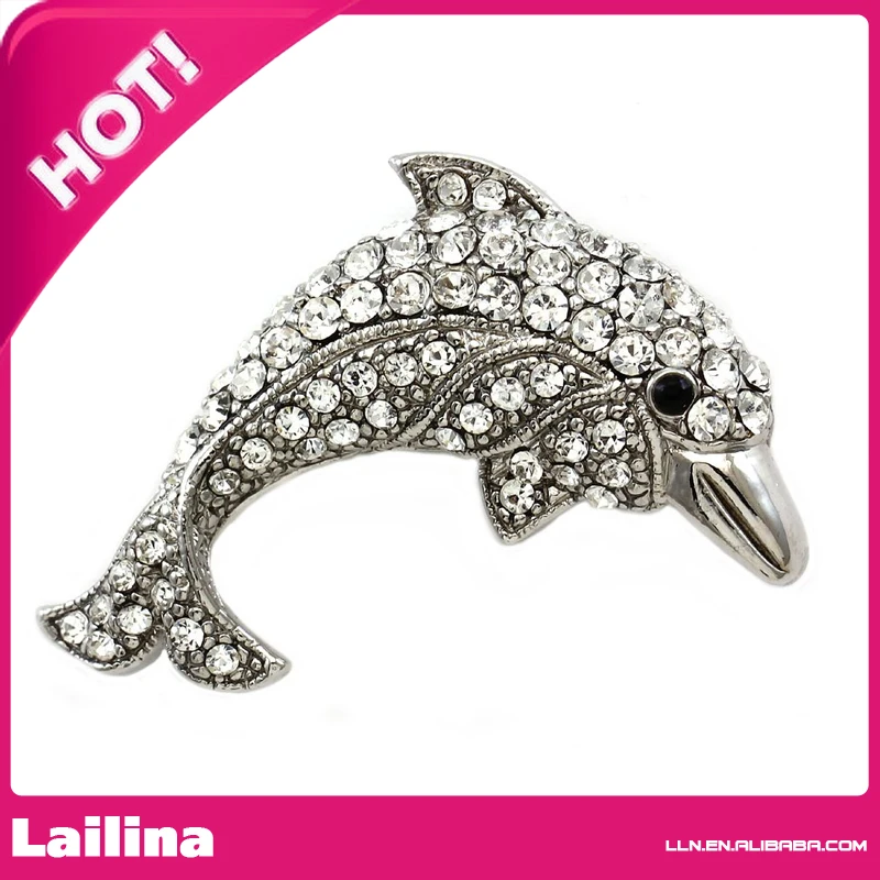 

Dolphin Brooch Fish Animal Pin Jewelry Clear Rhinestones Costume Fashion Jewelry