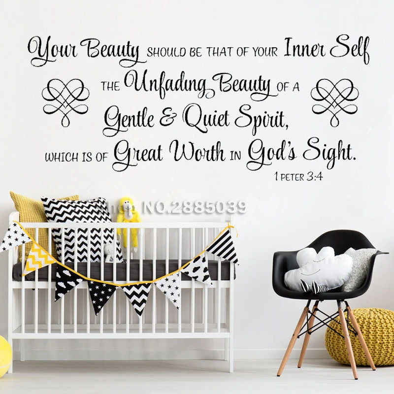 Scripture Wall Decal Quote Art Fancy Calligraphy Font Bedroom Christian Home Decor Decals Bible Verse Stickers-1 Peter 3:4 LC109