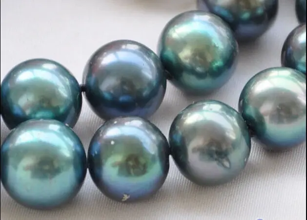 ~! New 9-10mm PEACOCK BLACK ROUND Freshwater cultured PEARL NECKLACE 18 WW