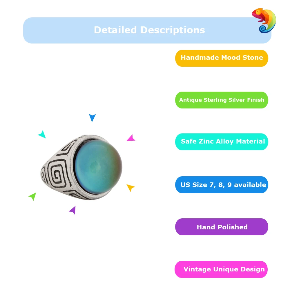 Mojo Vintage Bohemia Retro Color Change Mood Ring Emotion Feeling Changeable Ring Temperature Control Ring for Women MJ-RS044