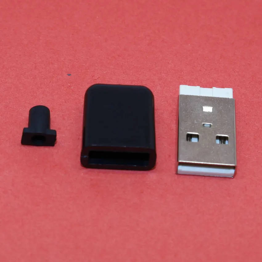 1 Juego de conector USB 2,0 tipo A macho, Conector de enchufe USB de 4 pines, soldadura con cubierta de plástico negro para bricolaje, MA-017