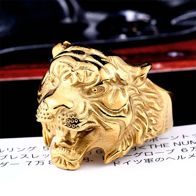 Beier 316L Stainless steel Tiger Head Ring Men Personality Unique Men\'s Animal Jewelry good detail LR307 US size