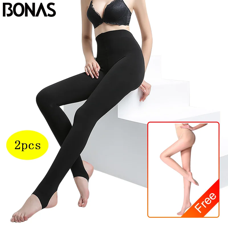 BONAS-mallas cálidas de terciopelo para mujer, Leggings suaves y cómodos de Fitness, de talla grande, elásticos, para invierno, 2 uds.