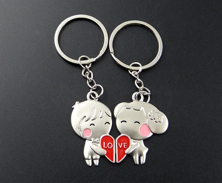 100pairs Boy and girl heart shape LOVE couple key rings zinc alloy key chains promotional gifts WB44