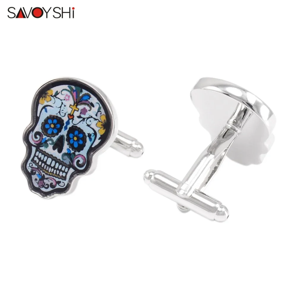 SAVOYSHI Fashion Skull Mens Cufflinks High Quality Halloween Gift Cuff Links For Father Husband Friends French Shirt Cuff Button