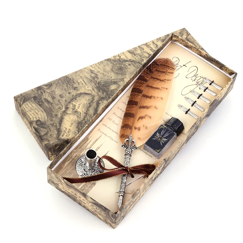 Vintage Metal Feather Fountain Pen European and American Style Office Stationery Exquisite Gift Set Fountain Pen Writing 0.5mm