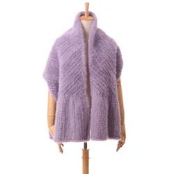 autumn winter warm shawl of natural mink fur long women fur scarves purple black beige knitted fur cape S106