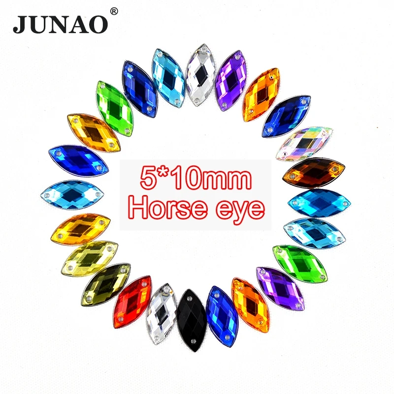 JUNAO 5*10mm 1000pcs Sewing Mix Color Crystals Horse Eye Rhinestones Flatback Acrylic Stones Fancy Strass Crystals For Clothes