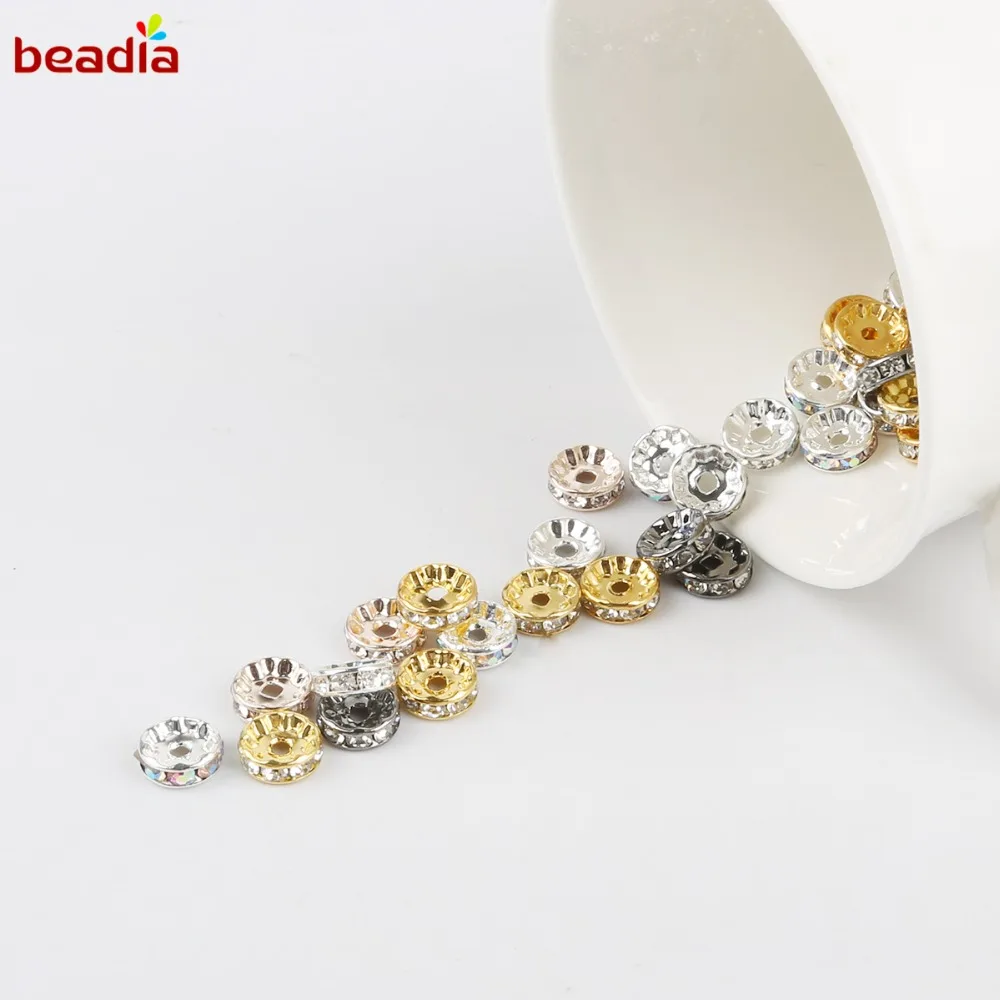 4 6 8 10mm Gold Gunmetal Crystal Rhinestone Rondelles Loose Spacer Beads for DIY Jewelry Findings Making Accessories