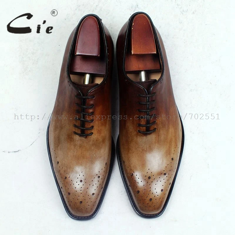 cie Square Toe Bespoke Custom Handmade Genuine Calf Leather Plain Toe Oxfords Color Patina Brown Lace-Up Dress Business OX511