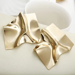 European Exaggerate Big Earrings for Women Golden Silver Color Metal Uneven Wrinkles Earrings Trendy Party Irregular Jewelry