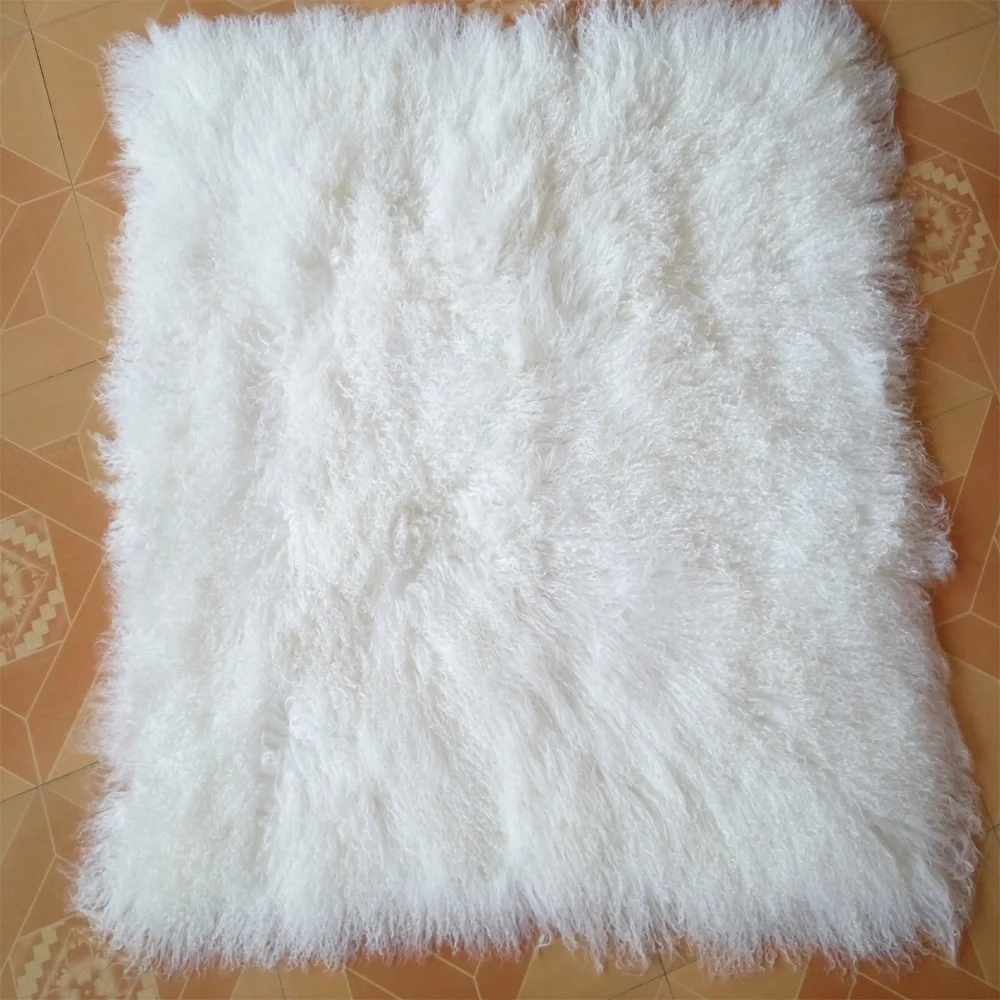 WHite Tibetan Lamb Rug, Sheepskin Blanket, Mongolian Fur Carpet for Bedroom, Throw Floor Mat, Christmas Decoration, Home Decor