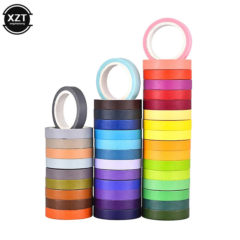 10PCS/box Adhesive Printing Rainbow Solid Color Japanese Masking Washi Sticky Paper Tape DIY Scrapbooking Deco Washi Tape Lot