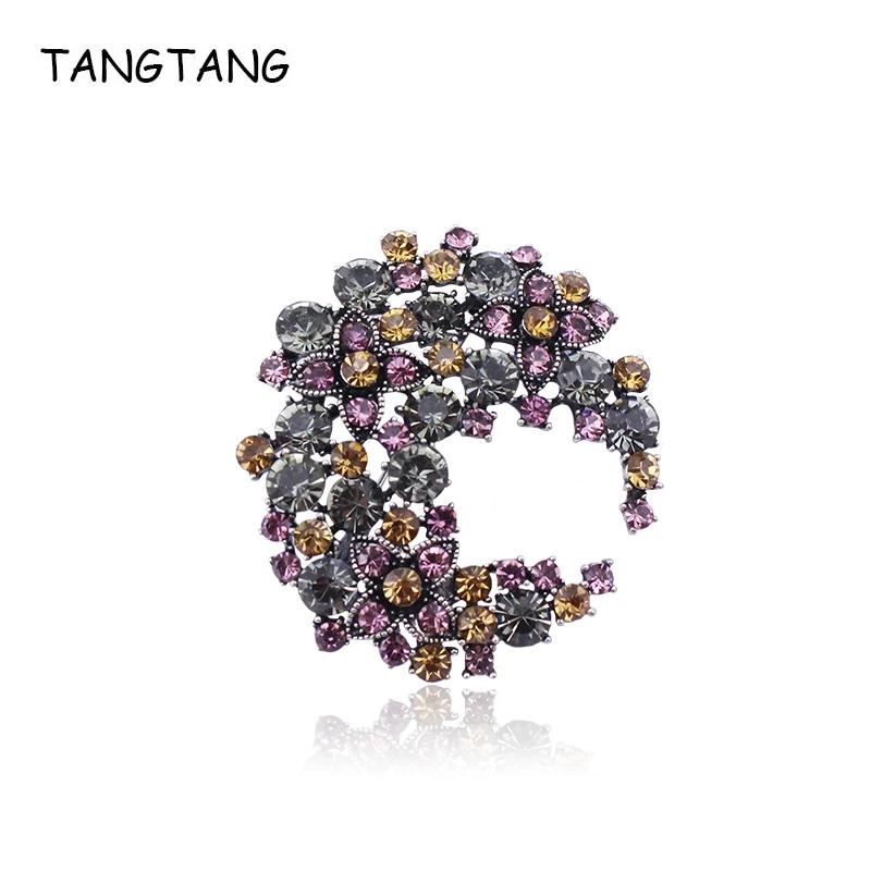 TANGTANG  Wreath Brooch For Woman Flower Garland Brooch Pin Antique Silver Plated Elegant Refine Scarf Clip Pins Jewelry BH8457