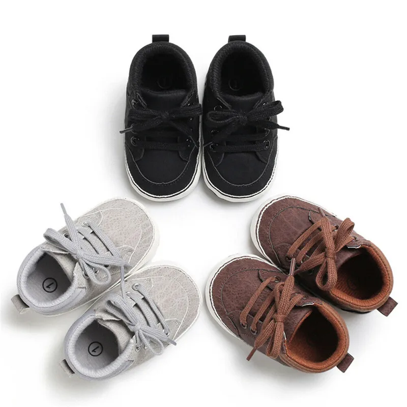 Newborn Baby Boy Girl Soft Sole Crib Shoes Solid Causal Frenulum Anti-slip Sneakers Prewalker Shoes