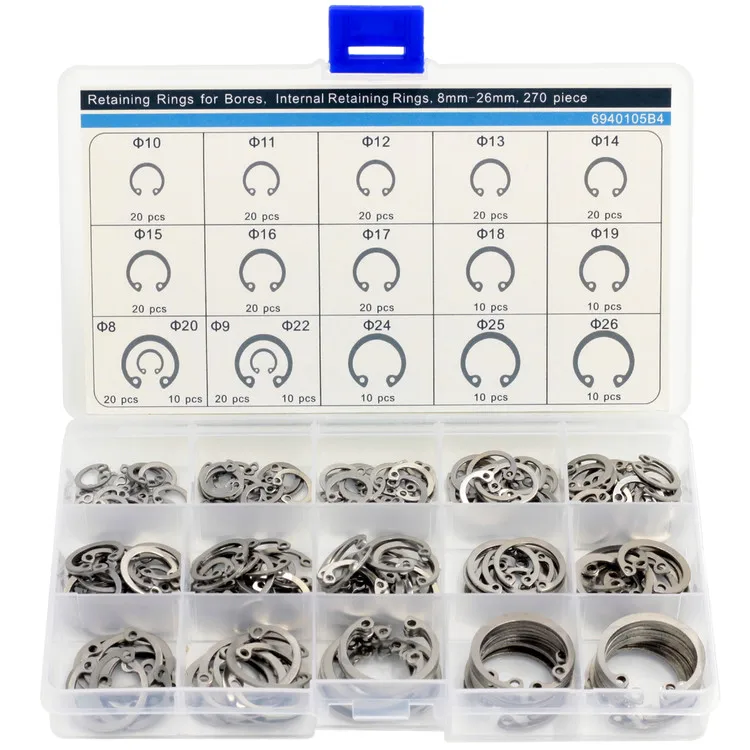 

Retaining Rings for Bores,Internal Retaining Rings Circlip Assortment Kit,C-clip,Stainless Steel,270 Piece