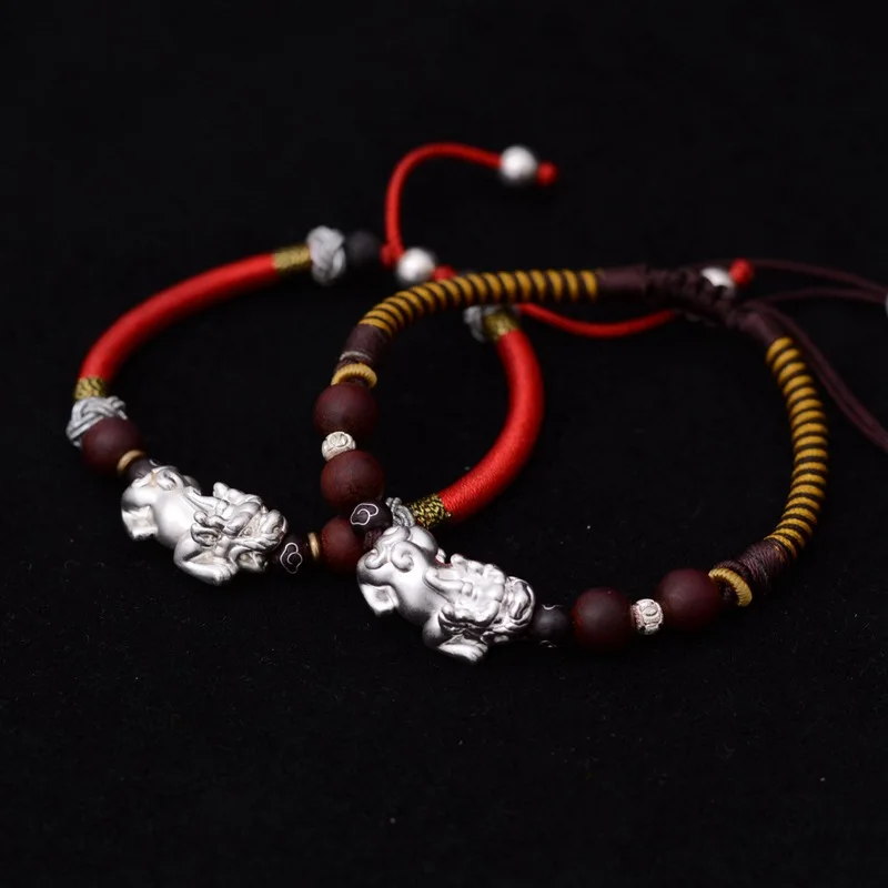 

Chinese knots braids silver enamels bracelets male and female couple models 925 sterling silver 3D hard silver handmade