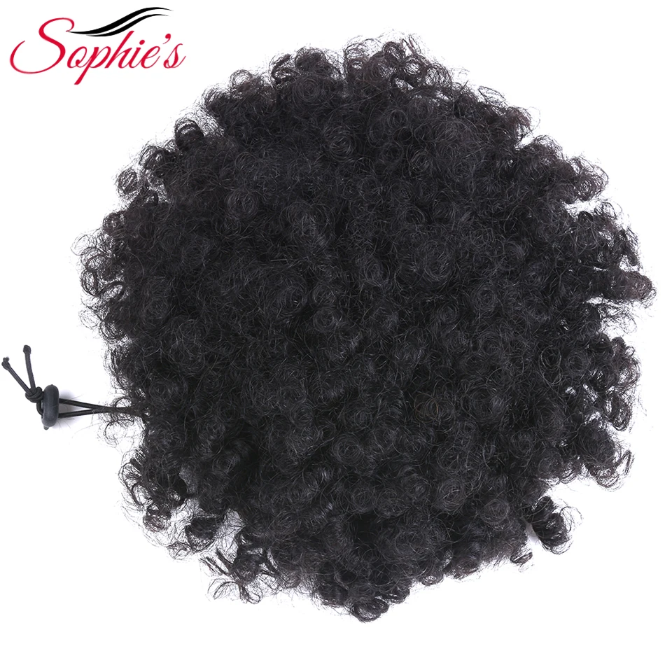 Sophie's-peluca rizada brasileña con cordón, coleta corta Remy, extensiones de cabello humano 100%