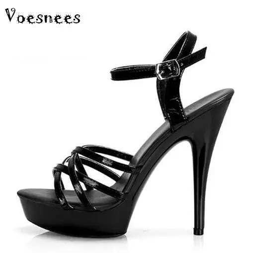 Women Summer Sandals Patent Leather Platform Sandals High-heeled Shoes 13cm 15cm  Fashion Shows Thin Heels Plus-size pumps 34-44