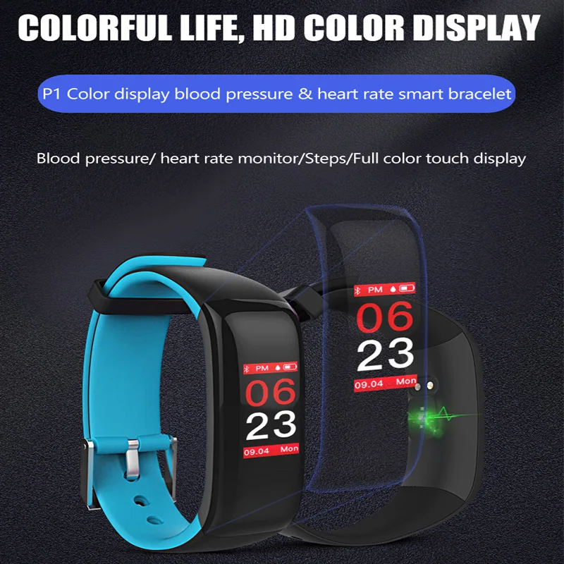 P1 Plus Color Display Smart Band Blood Pressure Heart Rate Monitor Smart Bracelet IP67 Waterproof Fitness Wristbands Men Watch