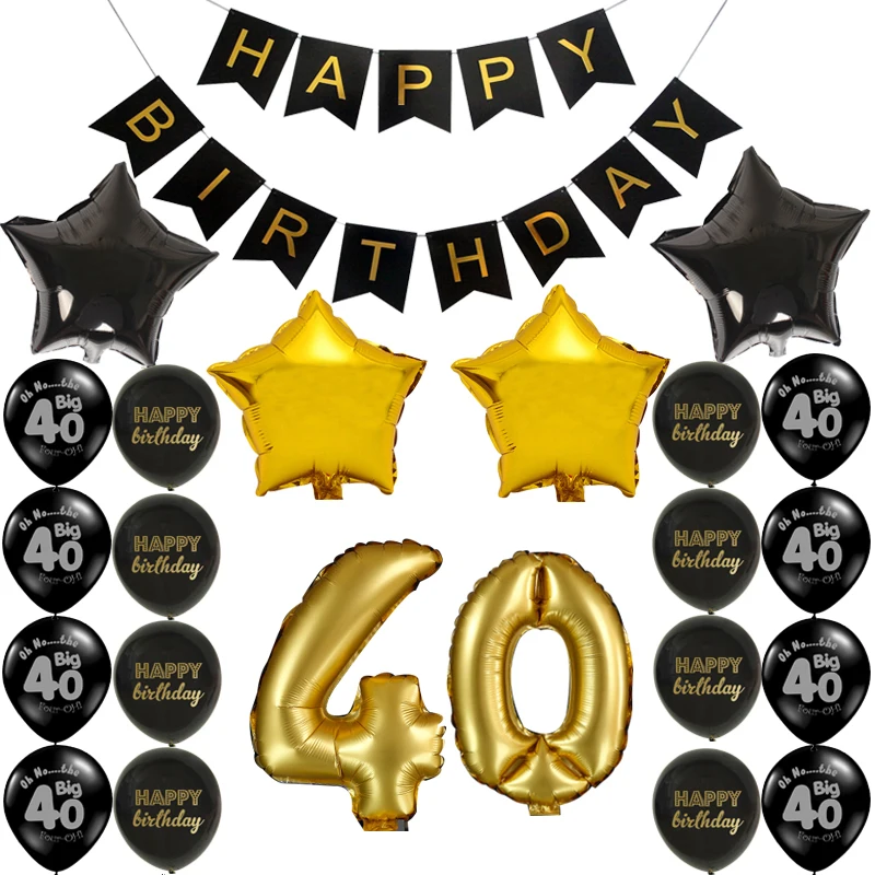 Chicinlife 1set happy Birthday Banner Balloon Adult 30 /40 /50/60 Birtday Party Decoration Black Gold Party Supplies